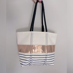 Sea Bags Rose Gold-on-Navy Mariner Stripe Medium Tote